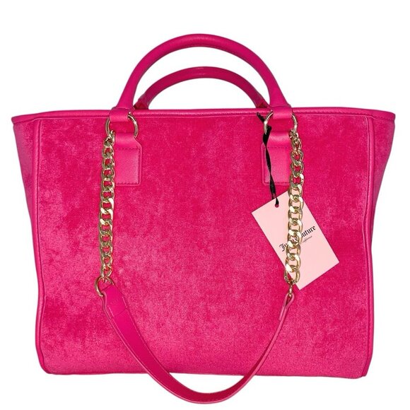 Juicy Couture Flash Pink Beach Logo Rhinestone Design Large Tote Bag NWT - Picture 8 of 10